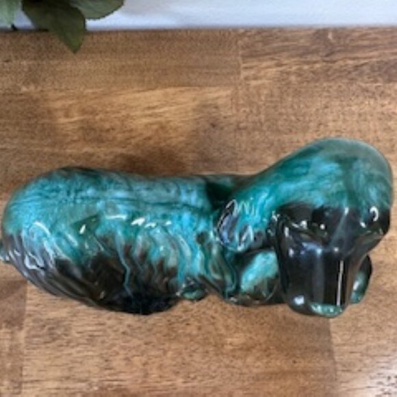 Blue Mountain Pottery Vintage Canadian Green Brown Dog Figurine Drip Glaze - Picture 4 of 5